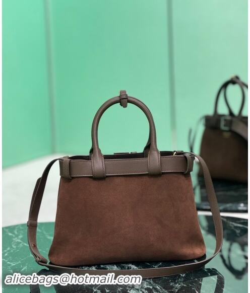 Pretty Style Prada Buckle medium suede handbag with belt 1BA434 Cocoa Brown 2024