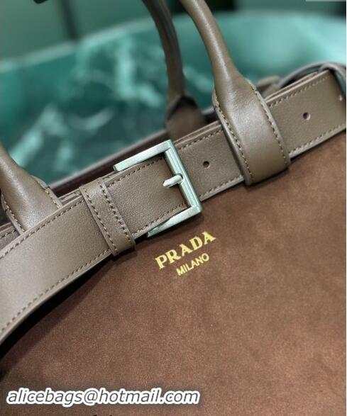 Pretty Style Prada Buckle medium suede handbag with belt 1BA434 Cocoa Brown 2024