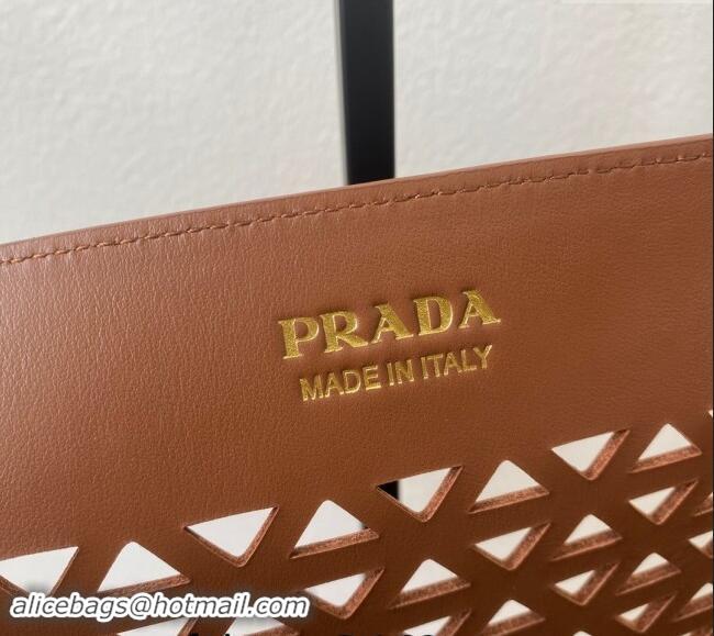 Top Grade Prada Large perforated leather tote bag 1BG503 Brown 2024