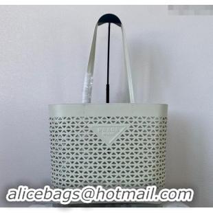 Shop Grade Prada Large perforated leather tote bag 1BG503 White 2024