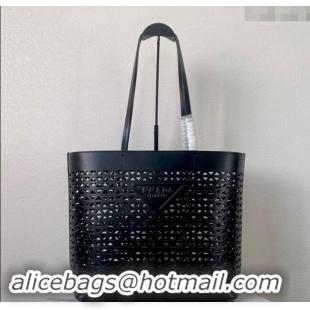 Low Cost Prada Large perforated leather tote bag 1BG503 Black 2024