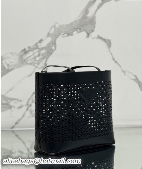 Low Cost Prada Large perforated leather tote bag 1BG503 Black 2024