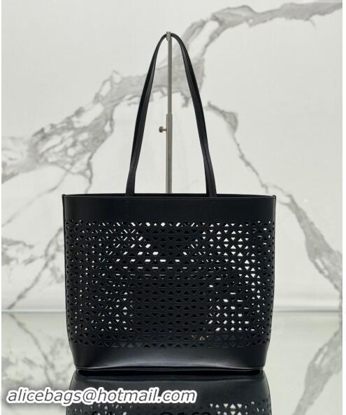 Low Cost Prada Large perforated leather tote bag 1BG503 Black 2024