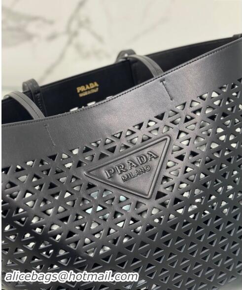 Low Cost Prada Large perforated leather tote bag 1BG503 Black 2024