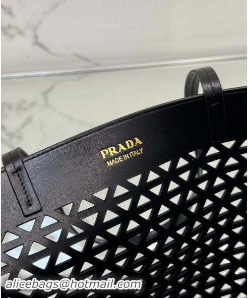 Low Cost Prada Large perforated leather tote bag 1BG503 Black 2024