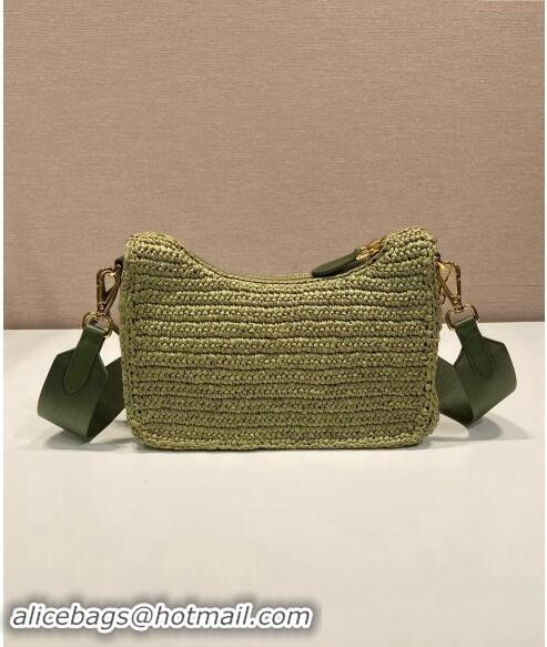 Luxury Cheap Prada Re-Edition 2005 Raffia-effect crochet bag 1BH204 Olive Green 2024