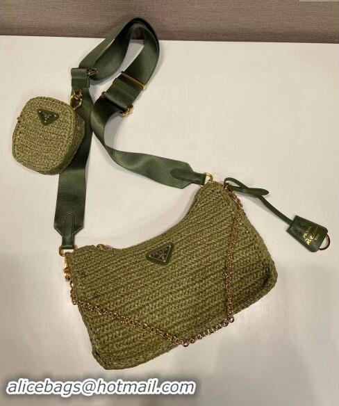 Luxury Cheap Prada Re-Edition 2005 Raffia-effect crochet bag 1BH204 Olive Green 2024