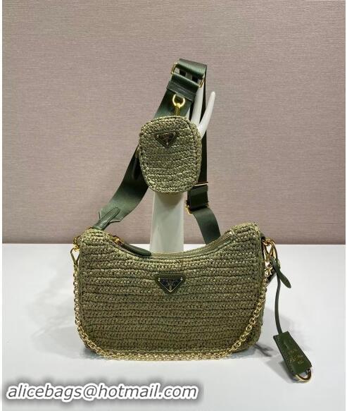 Luxury Cheap Prada Re-Edition 2005 Raffia-effect crochet bag 1BH204 Olive Green 2024