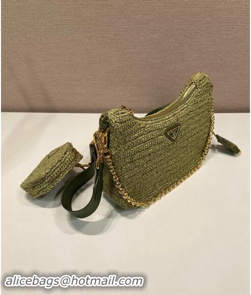 Luxury Cheap Prada Re-Edition 2005 Raffia-effect crochet bag 1BH204 Olive Green 2024