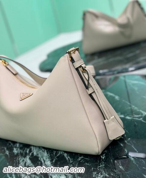 Unique Style Prada Aimee Leather Hobo Bag 1BC228 Light Grey 2024