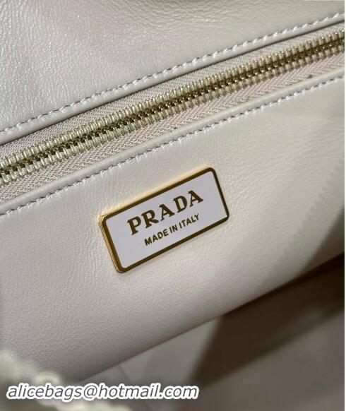 Unique Style Prada Aimee Leather Hobo Bag 1BC228 Light Grey 2024