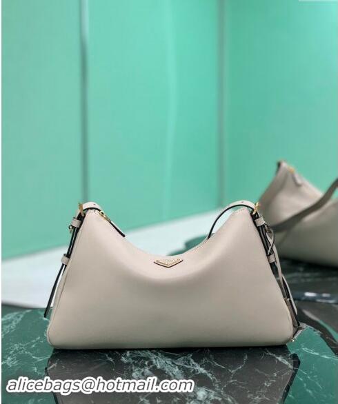 Unique Style Prada Aimee Leather Hobo Bag 1BC228 Light Grey 2024