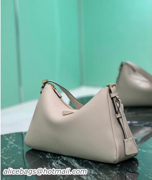 Unique Style Prada Aimee Leather Hobo Bag 1BC228 Light Grey 2024