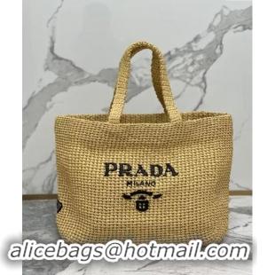 New Fashion Prada Large Crochet Raffia-effect Tote Bag 1BG392 Khaki 2024