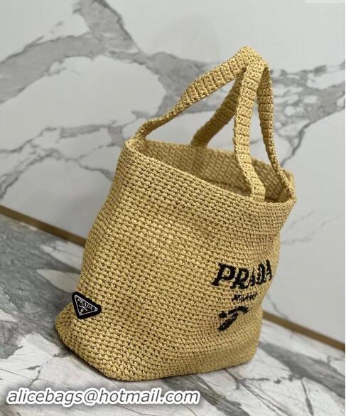 New Fashion Prada Large Crochet Raffia-effect Tote Bag 1BG392 Khaki 2024