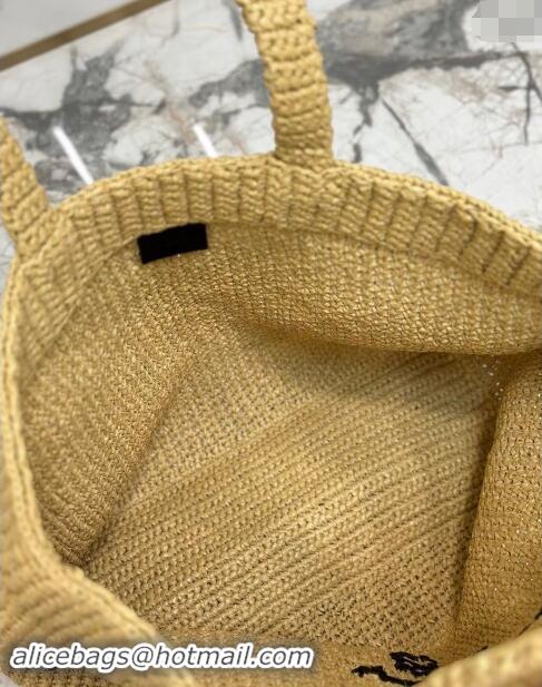 New Fashion Prada Large Crochet Raffia-effect Tote Bag 1BG392 Khaki 2024