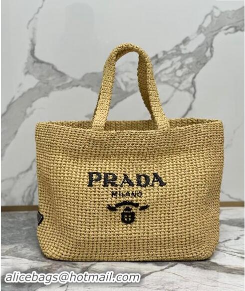 New Fashion Prada Large Crochet Raffia-effect Tote Bag 1BG392 Khaki 2024