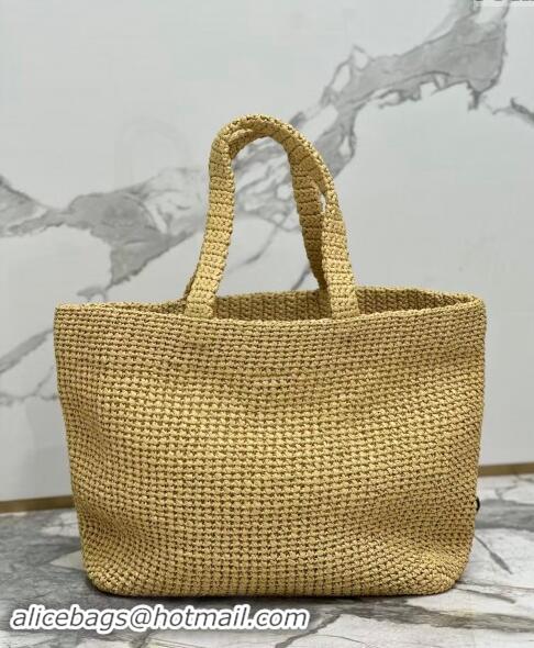 New Fashion Prada Large Crochet Raffia-effect Tote Bag 1BG392 Khaki 2024