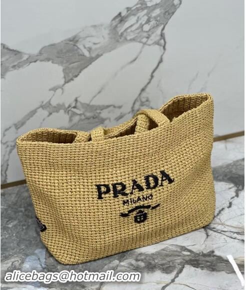 New Fashion Prada Large Crochet Raffia-effect Tote Bag 1BG392 Khaki 2024