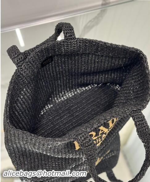 Luxury Discount Prada Large Crochet Raffia-effect Tote Bag 1BG392 Black 2024