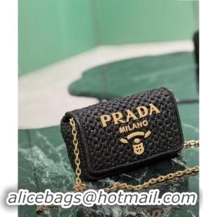 Pretty Style Prada Crochet Chain shoulder bag 1BF135 Black 2024