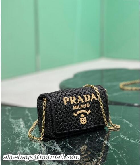 Pretty Style Prada Crochet Chain shoulder bag 1BF135 Black 2024