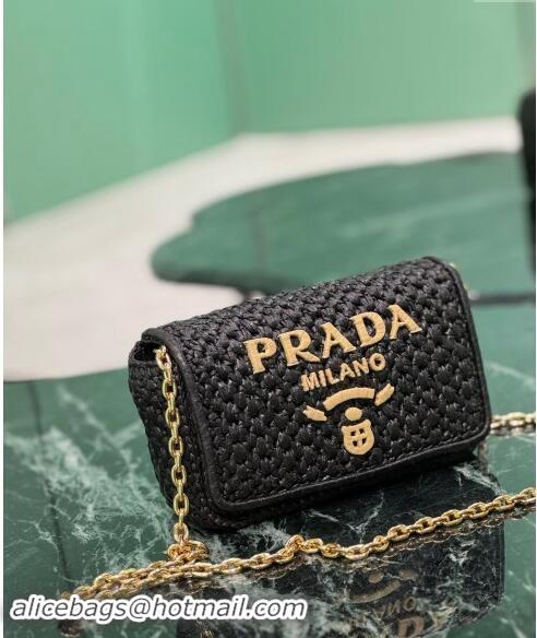 Pretty Style Prada Crochet Chain shoulder bag 1BF135 Black 2024