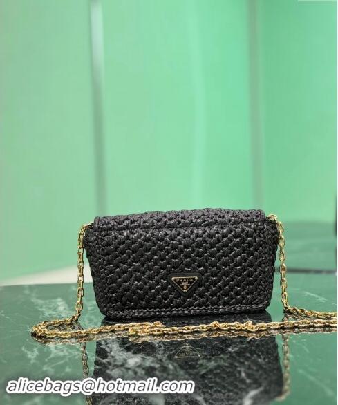 Pretty Style Prada Crochet Chain shoulder bag 1BF135 Black 2024