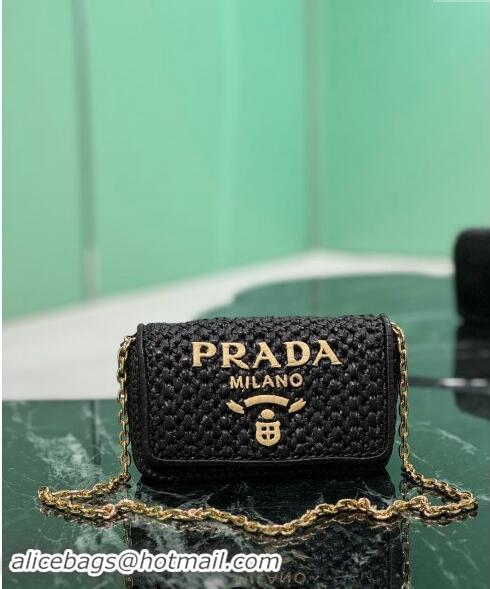 Pretty Style Prada Crochet Chain shoulder bag 1BF135 Black 2024