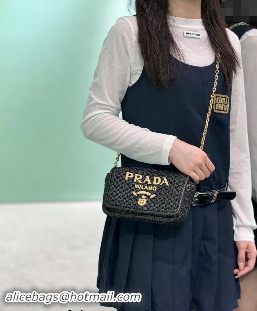 Pretty Style Prada Crochet Chain shoulder bag 1BF135 Black 2024