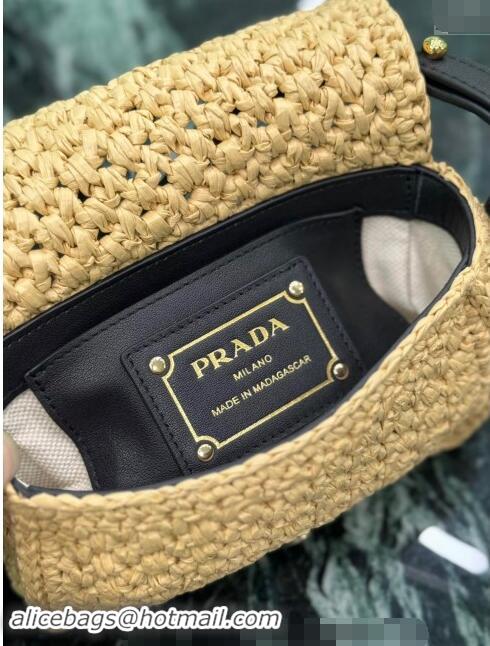 Top Grade Prada Crochet and leather shoulder bag 1BD362 Khaki 2024