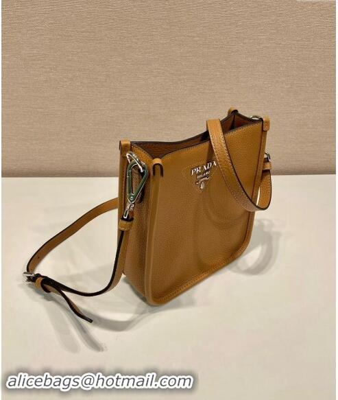 Modern Classic Prada Grained Leather Mini Shoulder Bag 1BH191 Caramel Brown 2024