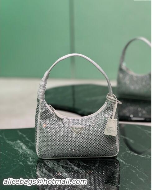 Grade Discount Prada Re-Edition 2000 Strass Mini Hobo Bag 1NE515 White 2024