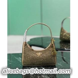 Fashion Wholesale Prada Re-Edition 2000 Strass Mini Hobo Bag 1NE515 Gold 2024