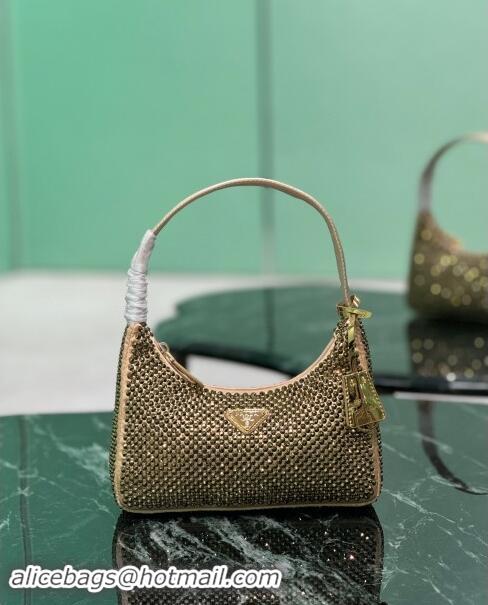 Fashion Wholesale Prada Re-Edition 2000 Strass Mini Hobo Bag 1NE515 Gold 2024