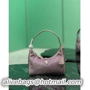 Fashion Show Collection Prada Re-Edition 2000 Strass Mini Hobo Bag 1NE515 Pink 2024