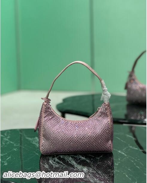 Fashion Show Collection Prada Re-Edition 2000 Strass Mini Hobo Bag 1NE515 Pink 2024