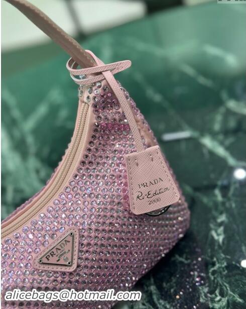 Fashion Show Collection Prada Re-Edition 2000 Strass Mini Hobo Bag 1NE515 Pink 2024