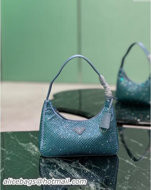 Grade Quality Prada Re-Edition 2000 Strass Mini Hobo Bag 1NE515 Blue 2024
