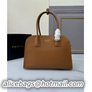 Buy Discount Prada Medium leather tote bag 1BG538 Caramel Brown 2024