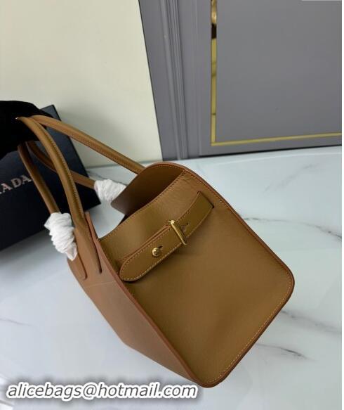 Buy Discount Prada Medium leather tote bag 1BG538 Caramel Brown 2024