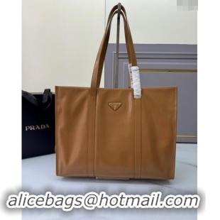 Grade Quality Prada Large Leather Tote bag 1BG460 Brown 2024