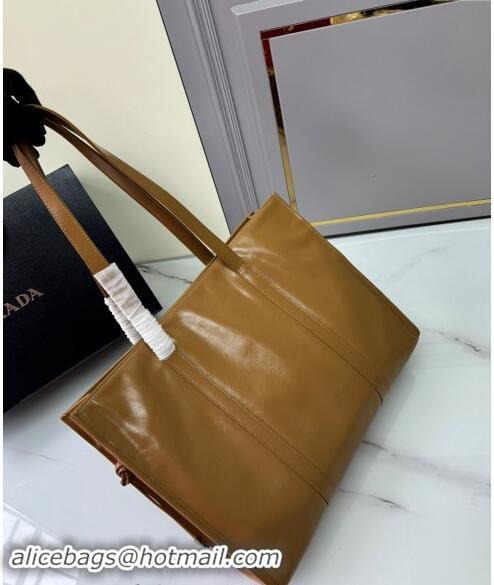 Grade Quality Prada Large Leather Tote bag 1BG460 Brown 2024