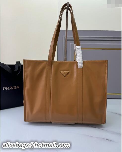 Grade Quality Prada Large Leather Tote bag 1BG460 Brown 2024