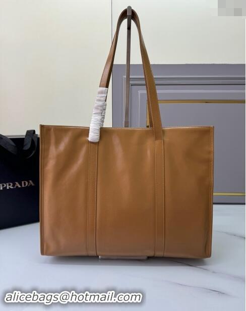 Grade Quality Prada Large Leather Tote bag 1BG460 Brown 2024