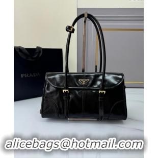 Top Design Prada Medium shiny leather shoulder bag 1BD376 black 2024