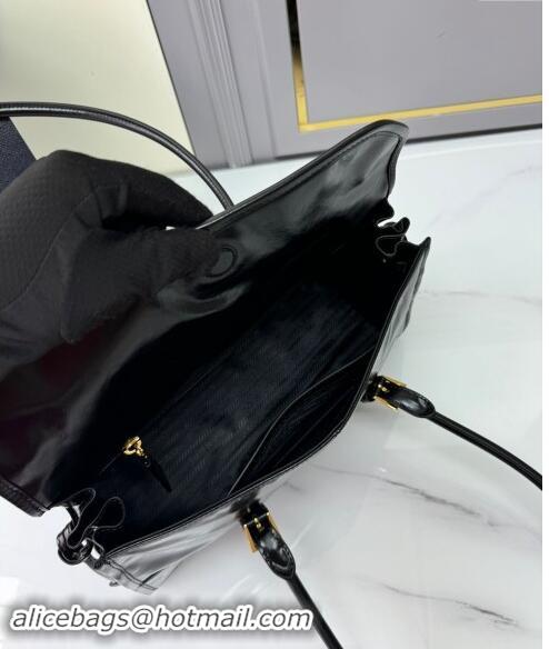 Top Design Prada Medium shiny leather shoulder bag 1BD376 black 2024