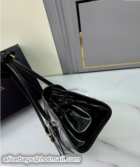 Top Design Prada Medium shiny leather shoulder bag 1BD376 black 2024