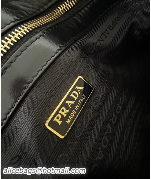 Top Design Prada Medium shiny leather shoulder bag 1BD376 black 2024