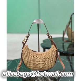 Good Looking Prada Arque crochet Raffia-effect hobo shoulder bag 1BC194 Beige 2024